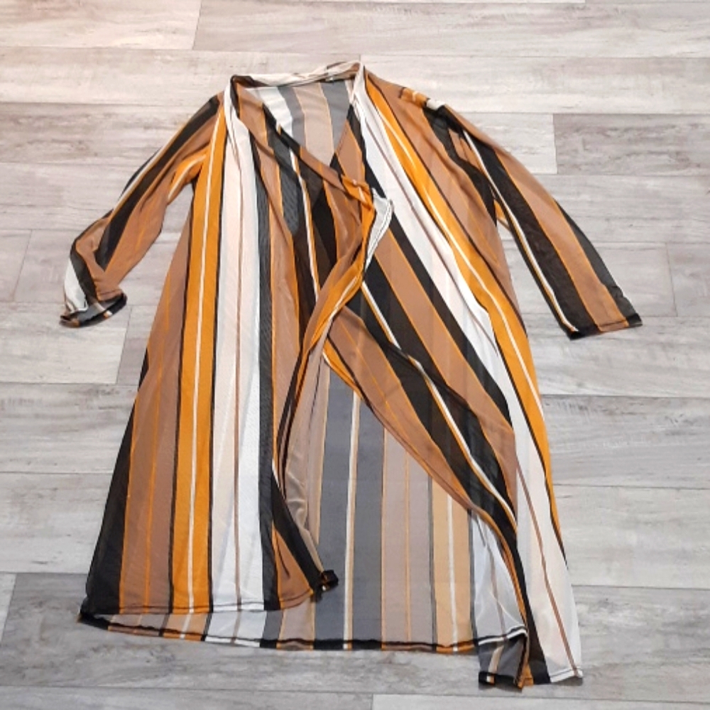 Womens Fabulously Dramatic Poolside Robe Beautiful Sheer Long Overwear b32 OBJEX